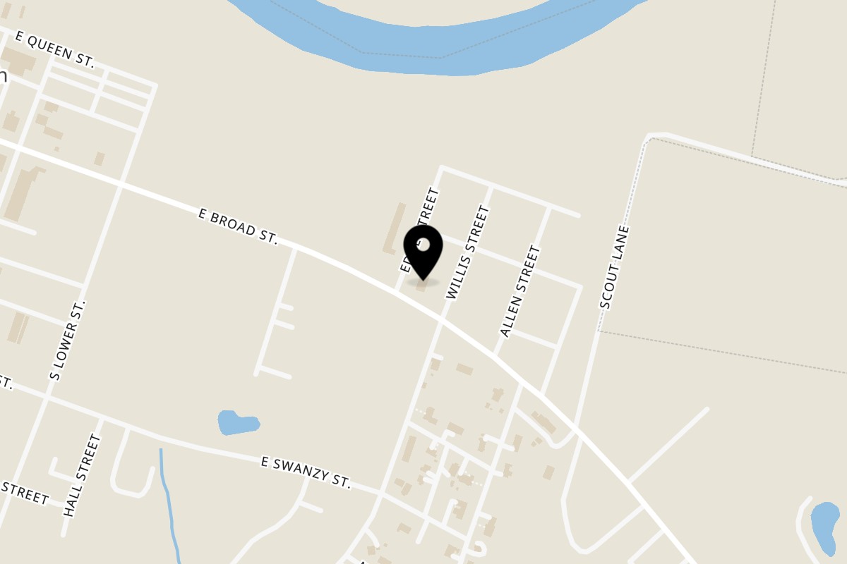 Map showing the location of Christopher's Steakhouse and Seafood Elizabethtown on 703 E Broad St in Elizabethtown
